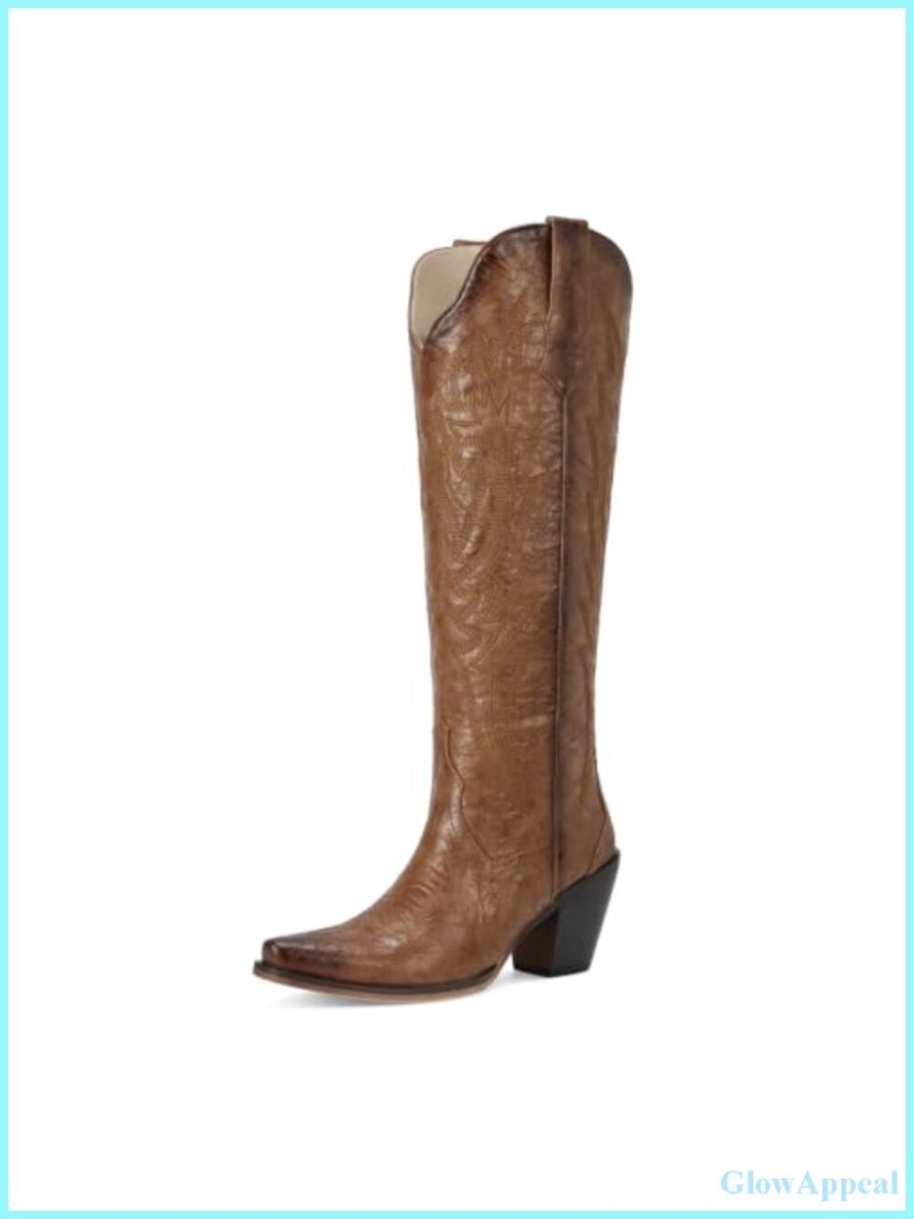 Western Cowboy Knee High Snip Toe Boots Wing Embroidery Faux Leather